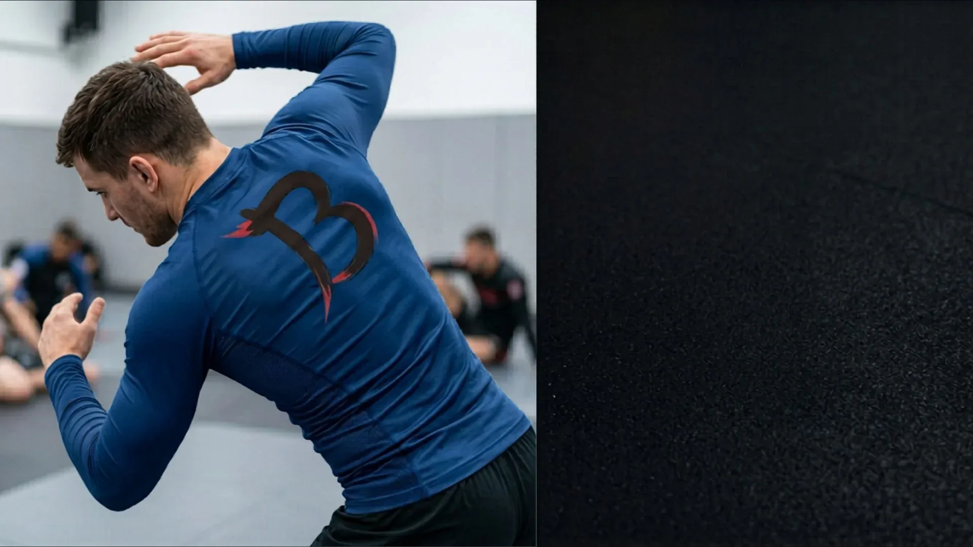 Athlete training in a blue long sleeve BJJ rash guard