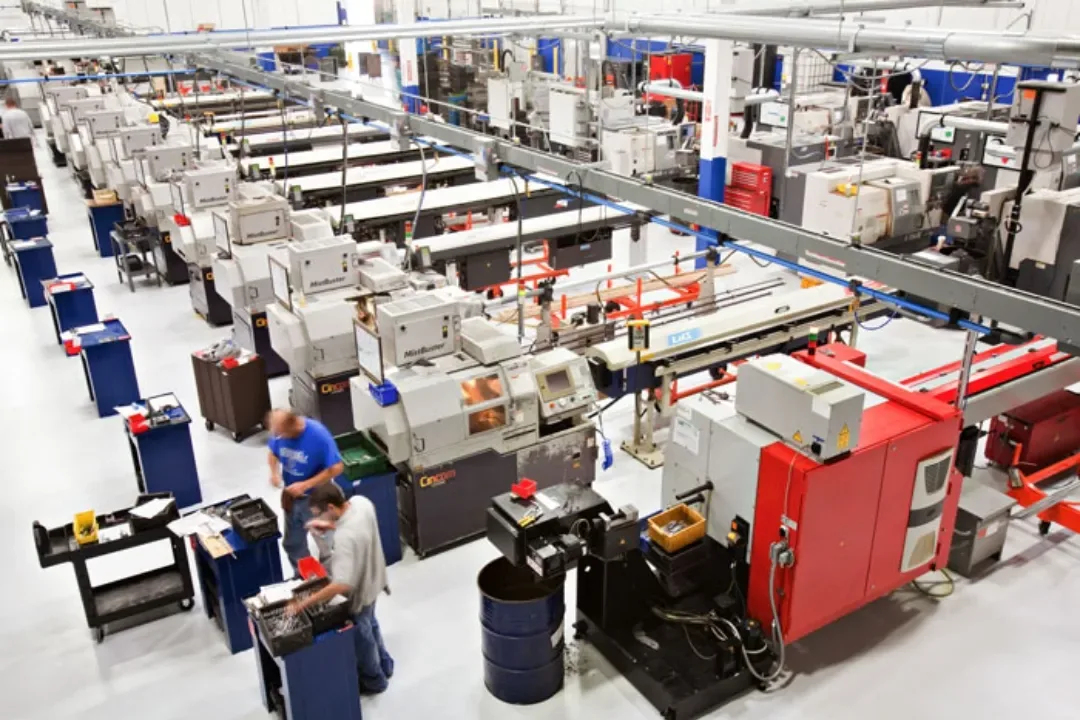 Factory floor with machines for precision production