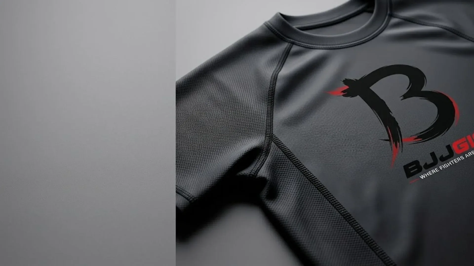 Close-up of a premium short sleeve rash guard with BJJ Gis logo