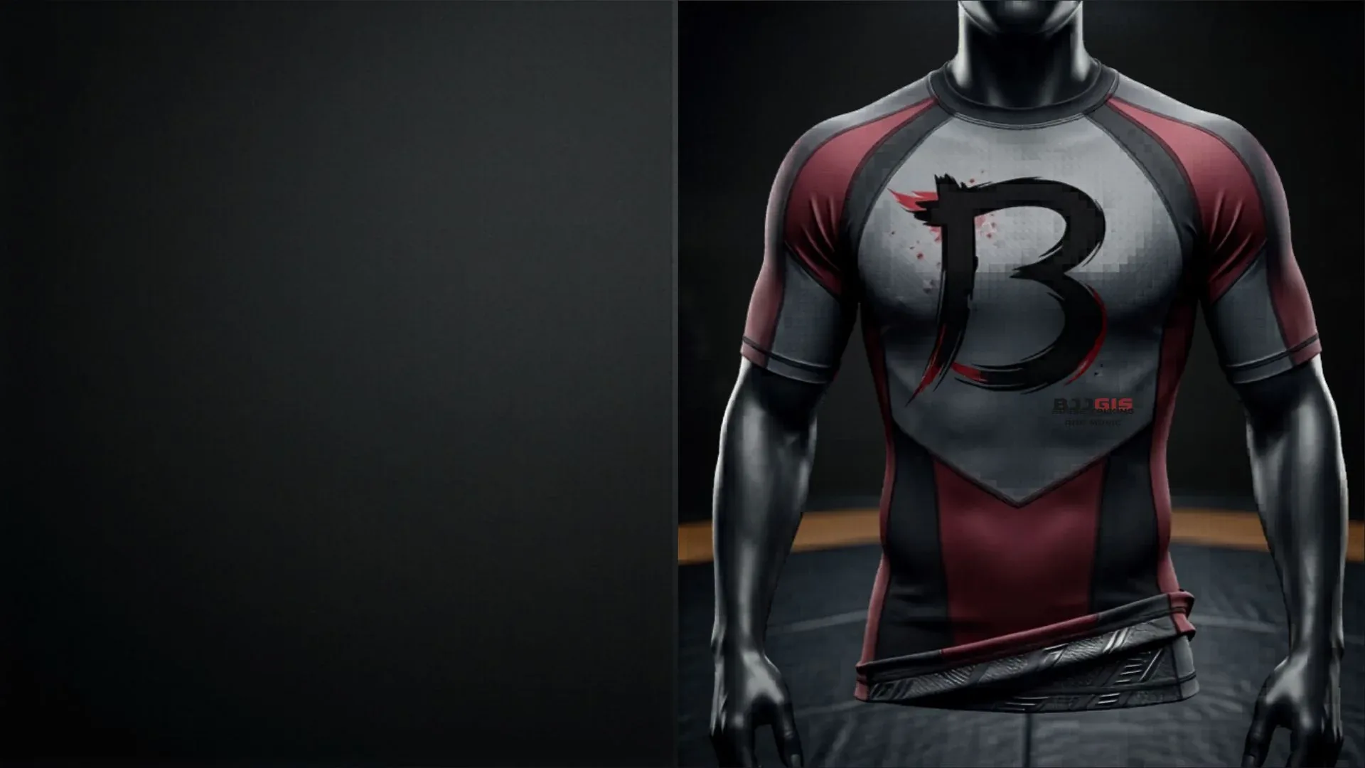 Red and black sublimated rash guard with large BJJ Gis logo